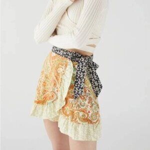 NEW Urban Outfitters Toni Wrap Mini Skirt Size S Colorful Ruffle Hem Summer Girl